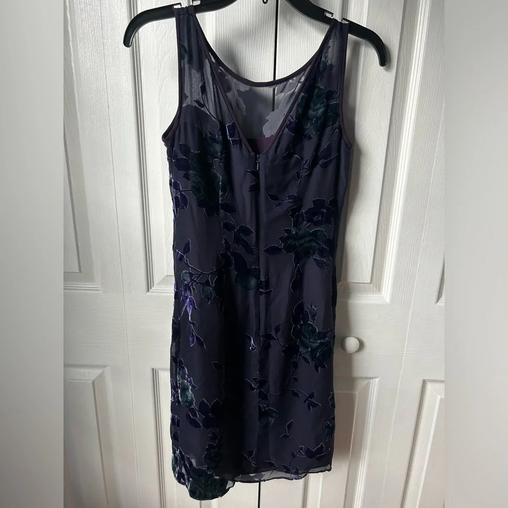 NWT Liz Claiborne Vintage Dark Purple Sheer Floral Shift Dress - 4P